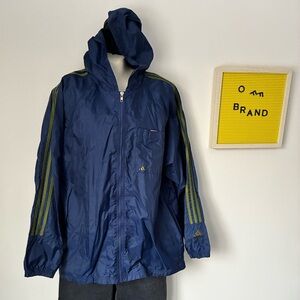 Adidas Men's Navy Windbreaker with Green Stripes